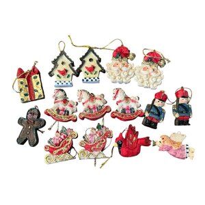 Vintage Hand-Painted Resin Christmas Ornaments Miniature Holiday Lot Of 15 2 in